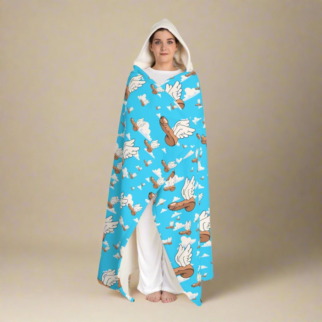 Hooded Sherpa Fleece Blanket, Flying Birds Print Blanket, Cozy Fleece Blanket, Soft Hooded Blanket, Warm Sherpa Blanket, Nature-Inspired Blanket