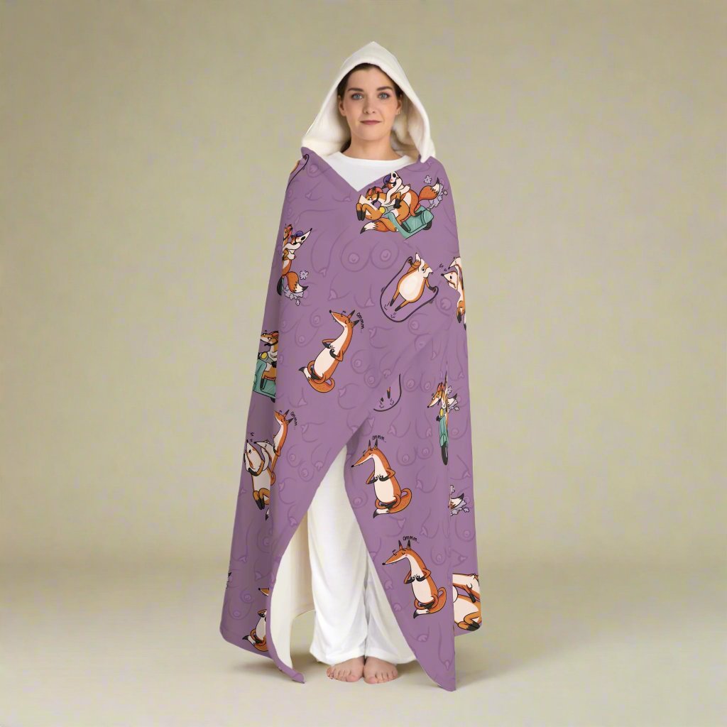 Hooded Sherpa Fleece Blanket, Fox Print Blanket, Boobies Print Blanket, Fun and Cozy Loungewear, Soft Sherpa Blanket, Quirky Gift for Friends